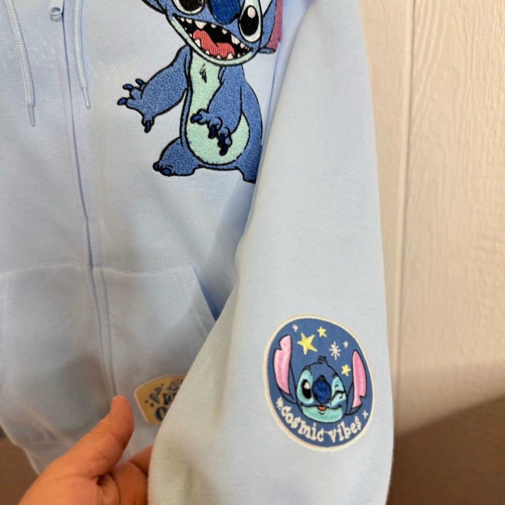Disney Kids Light Blue Stitch Zip-Up Hoodie - Picture 6 of 9